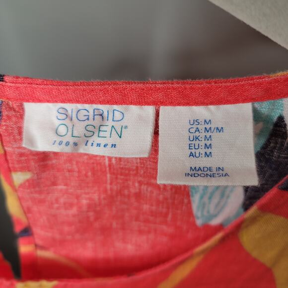 Sigrid Olsen Linen Tank Dress Women's Size M Colorful Floral Summer Mod Resort - Picture 2 of 10